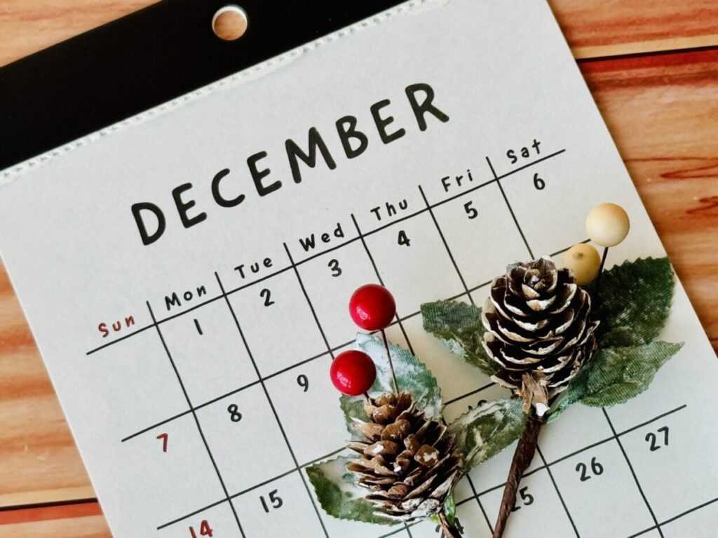2025年12月カレンダー　イメージ