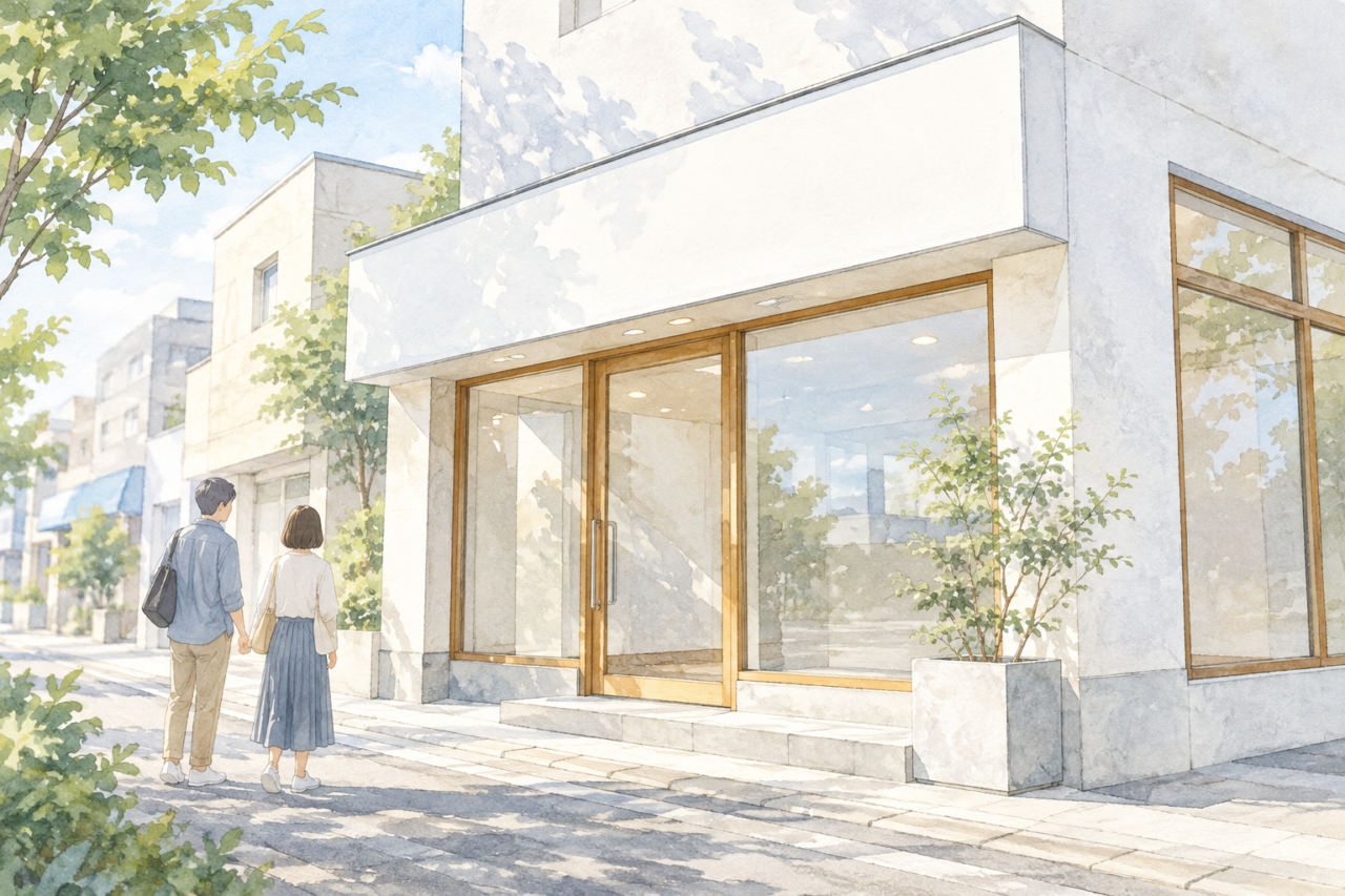 新しいお店の店先のイラスト